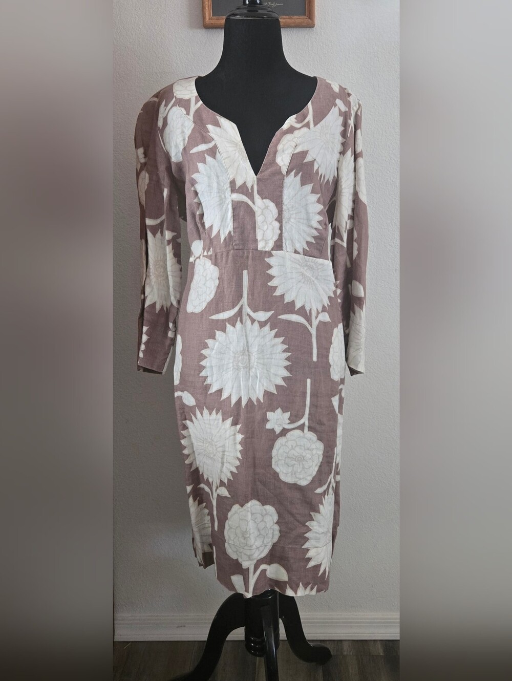Boden Brown Floral Linen Shift Dress